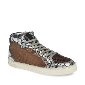 P448 NWT Love B Mid Top Metallic Sneakers